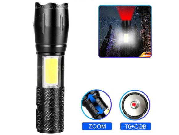 Ліхтар C609-T6(red)+COB(white), Li-Ion акумулятор, ЗУ microUSB, zoom, Box