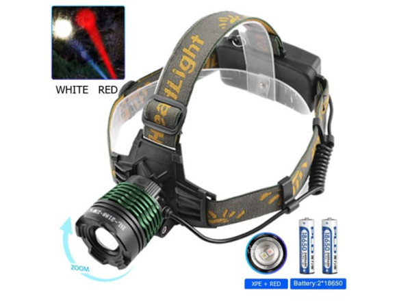 Ліхтар налобний Police 2188-2XPE (white+red), 2х18650, signal light, zoom, ЗУ mircoUSB