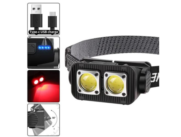 Фонарь налобный K372-2COB(white+red), Motion Sensor, Li-Ion аккум., индикация заряда, ЗУ Type-C
