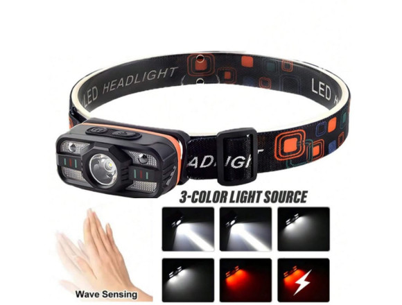 Фонарь налобный WH-0188-XPE+SMD(white+red), Motion Sensor, Li-Ion аккумулятор, ЗУ Type-C
