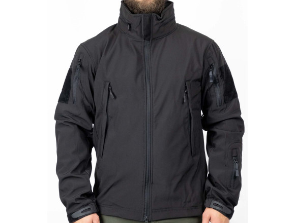 Демісезонна тактична куртка Soft Shell STALKER BLACK URBAN ARMOR VELCRO чорна WinTac